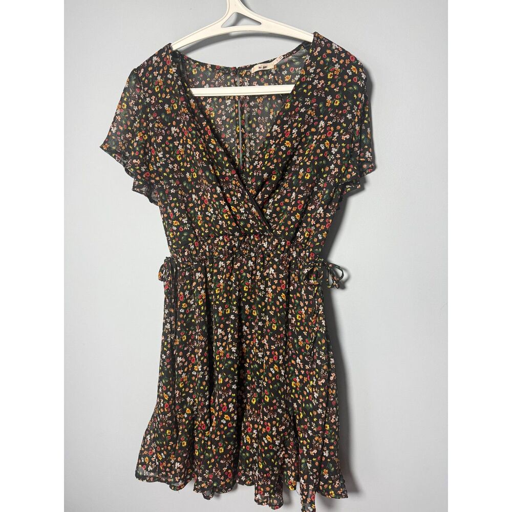 Mi Ami floral flouncy dress with faux wrap and side ties, size small